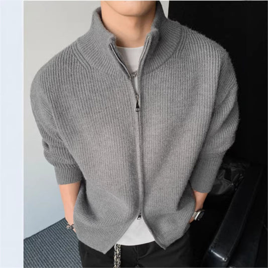 2026 spring and autumn men's cross-border Korean style casual double zip stand collar cardigan sweater jacket sweater men's coat