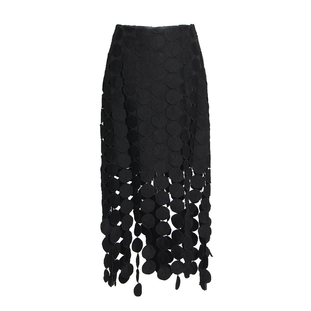 Personalized French style retro skirt women's 2026 spring new pure color trendy dot tassel irregular long dress women's clothing