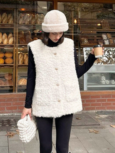 2026 spring Europe and America cross border new classic style white imitation mink vest coat women's high-grade sleeveless vest