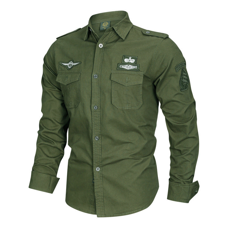 2026 new military fans casual single-breasted tactical shirt long sleeve shirt workwear training men's breathable shirt