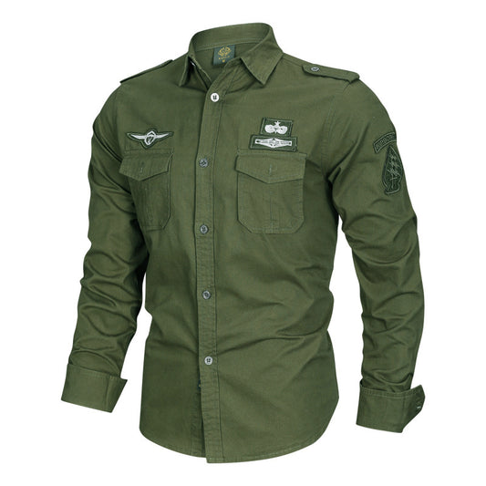 2026 new military fans casual single-breasted tactical shirt long sleeve shirt workwear training men's breathable shirt