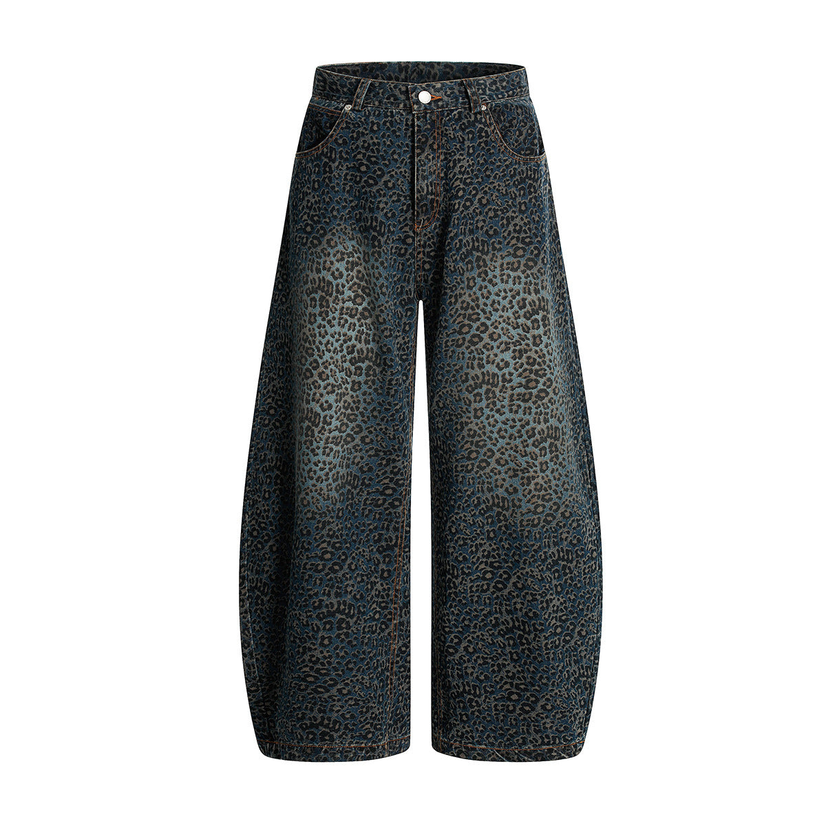 Jiayiku fashion brand 2026 new European and American high street vibe leopard print Ruan Shuai machete jeans men's RO fashion wide-leg pants
