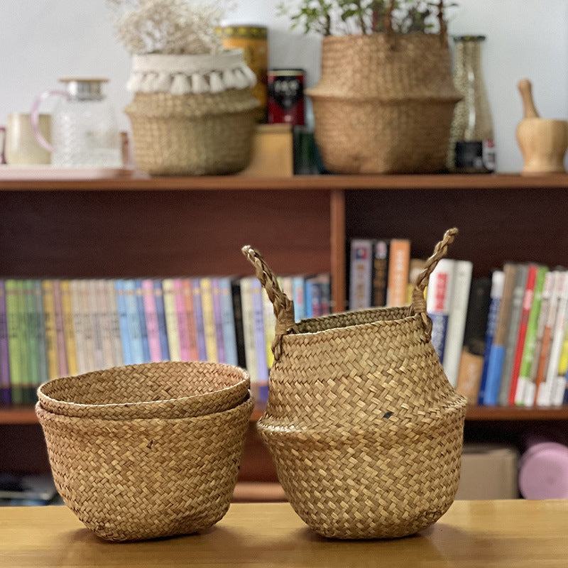 Cross-border new arrival tassel decoration Nordic style woven sea grass basket creative home sundries storage + straw baskets