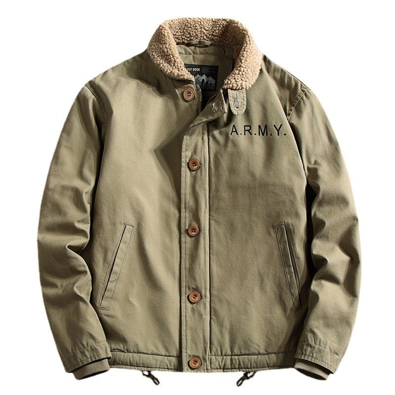 2026 winter pilot jacket men's faux cashmere cotton-padded jacket lapel overalls fleece padded military jacket cotton-padded coat