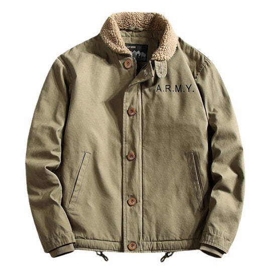 2026 winter pilot jacket men's faux cashmere cotton-padded jacket lapel overalls fleece padded military jacket cotton-padded coat