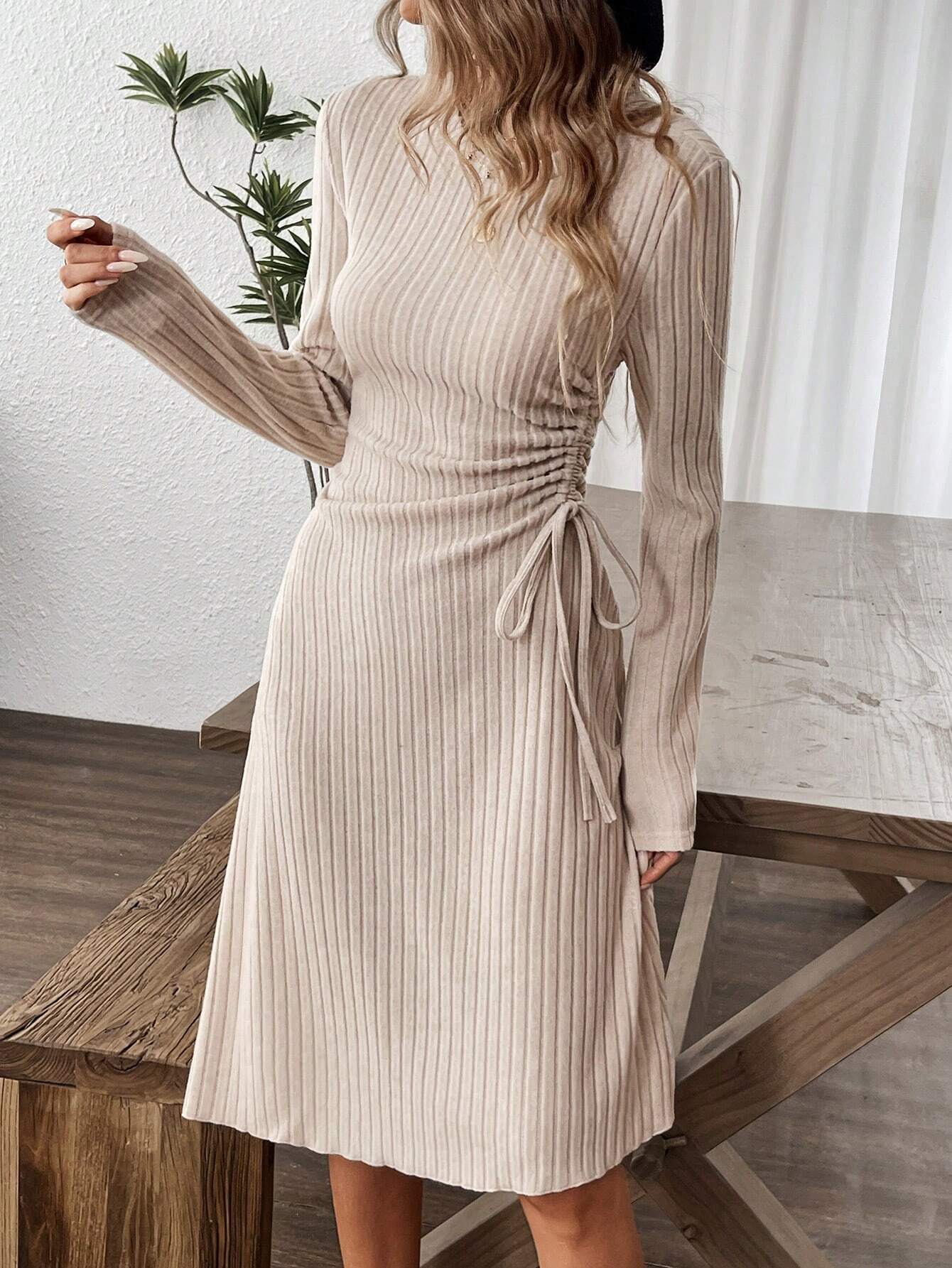 Amazon 2026 autumn and winter new cross-border women's clothing fashion casual dress simple all-matching slim fit midi dress