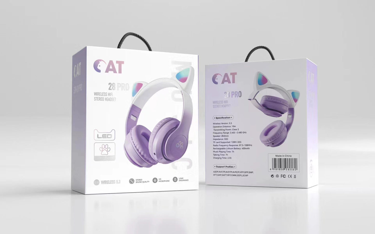 Cross-border new arrival gradient color 28 PRO cat ear Bluetooth headphone head-mounted wireless sports student gaming headset