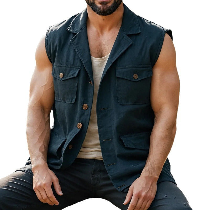 2026 cross-border sleeveless vest men's solid color waistcoat vest wash vest casual men's clothing foreign trade Wholesale