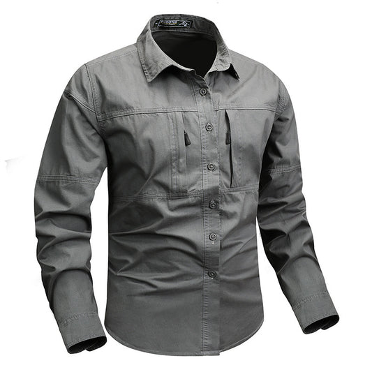 Trendy brand long sleeve shirt men's 2026 spring and autumn pocket new non-ironing workwear Japanese top lapel casual shirt