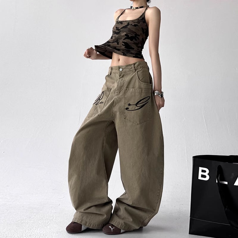 Shop High Street Embroidered Machete Jeans at USAve Merchandise. Loose cargo wide-leg pants for women. Free shipping over $50!