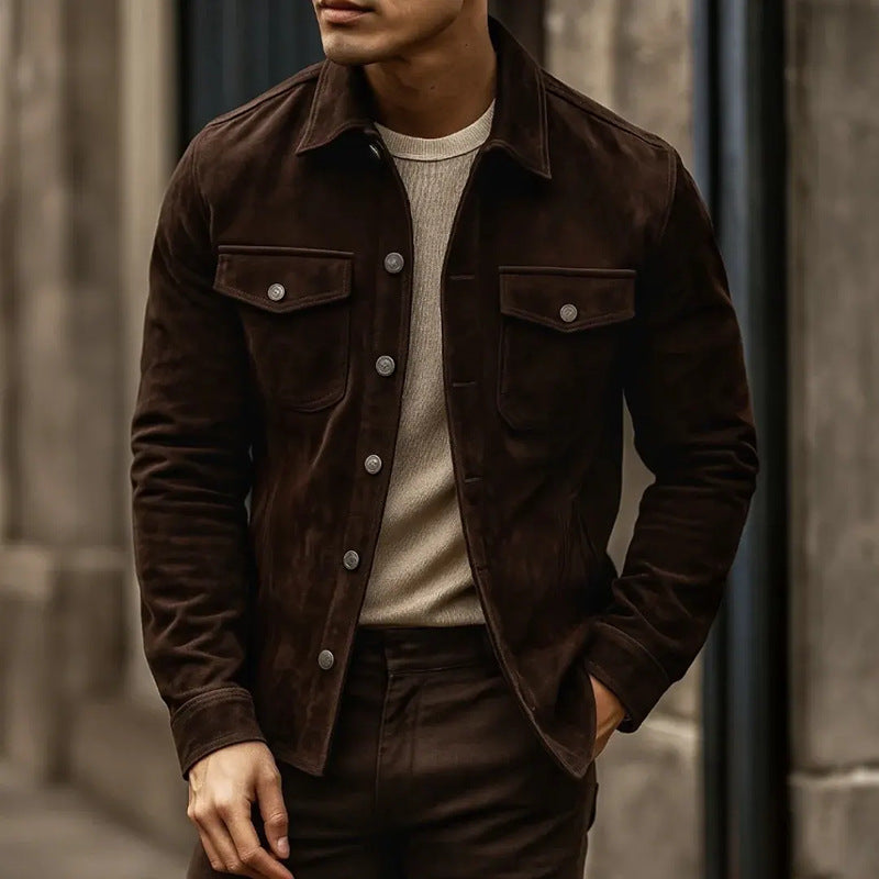 2026 autumn and winter Europe and America cross border new men's lapel with pocket shirt coat Amazon hot sale jacket men