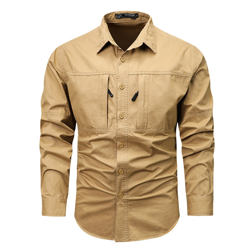 Trendy brand long sleeve shirt men's 2026 spring and autumn pocket new non-ironing workwear Japanese top lapel casual shirt