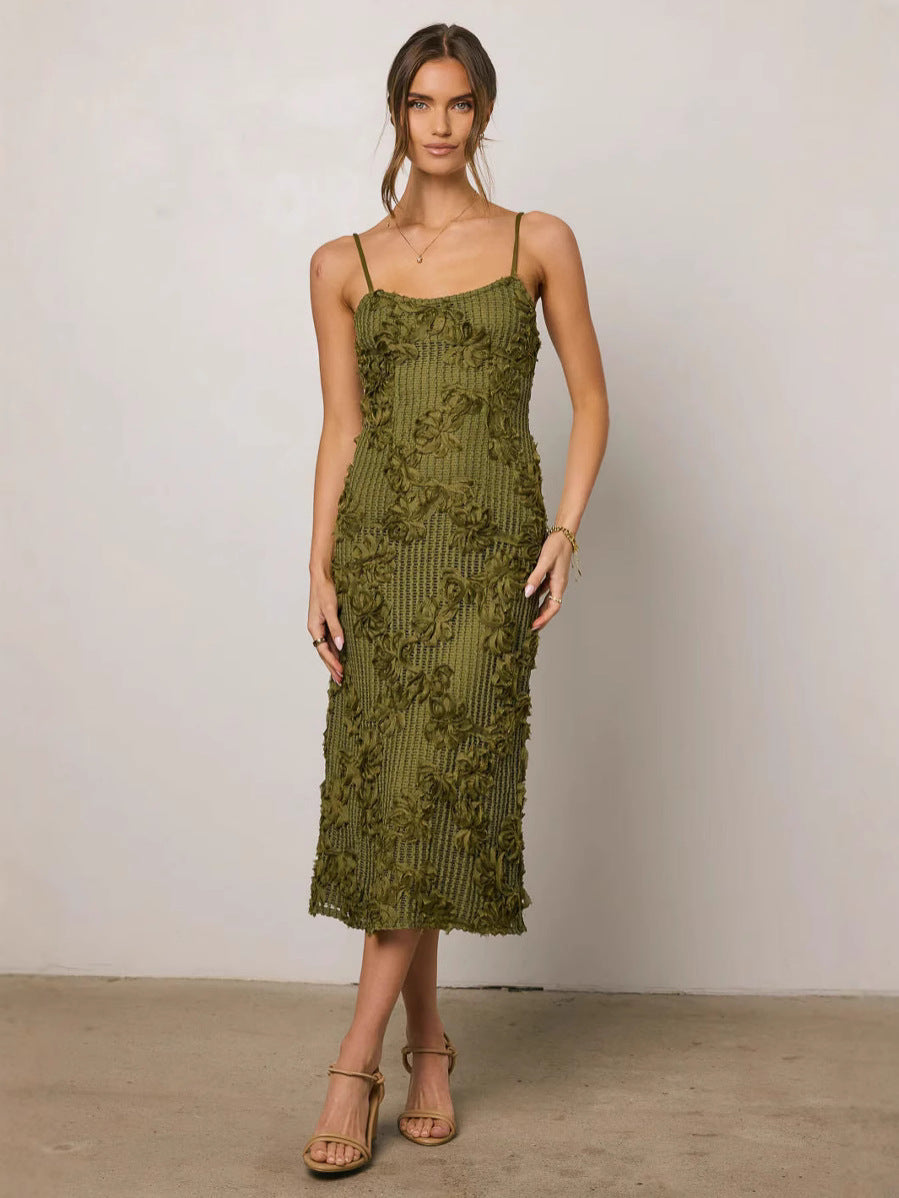 Spot 2026 new summer cross-border foreign trade lace jacquard European and American sexy lemon green tea rose dress