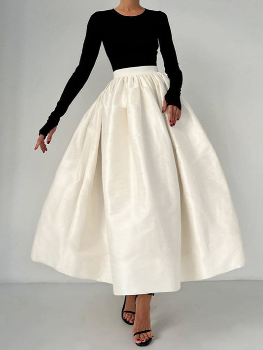 2026 spring cross-border wholesale atmosphere solid color satin large swing skirt female sweet loose temperament A- line skirt