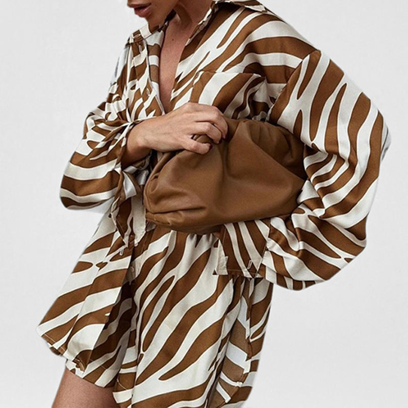 Women's Striped Lapel Button Suit – Casual Loose Fashion Set