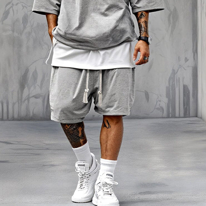 Europe and America cross border 2026 new hot sale casual men's suit loose V-neck short sleeve shorts trendy men's clothing suit