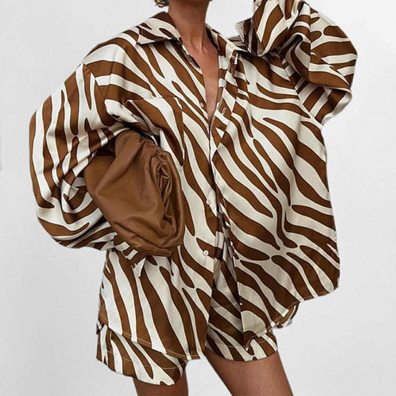 Women's Striped Lapel Button Suit – Casual Loose Fashion Set
