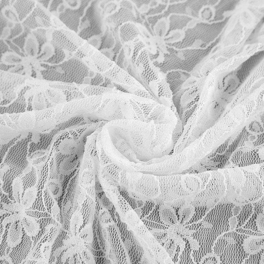 2026 spring Europe and America cross border new sheer cutout gentle bell sleeve white lace shirt women's high-grade