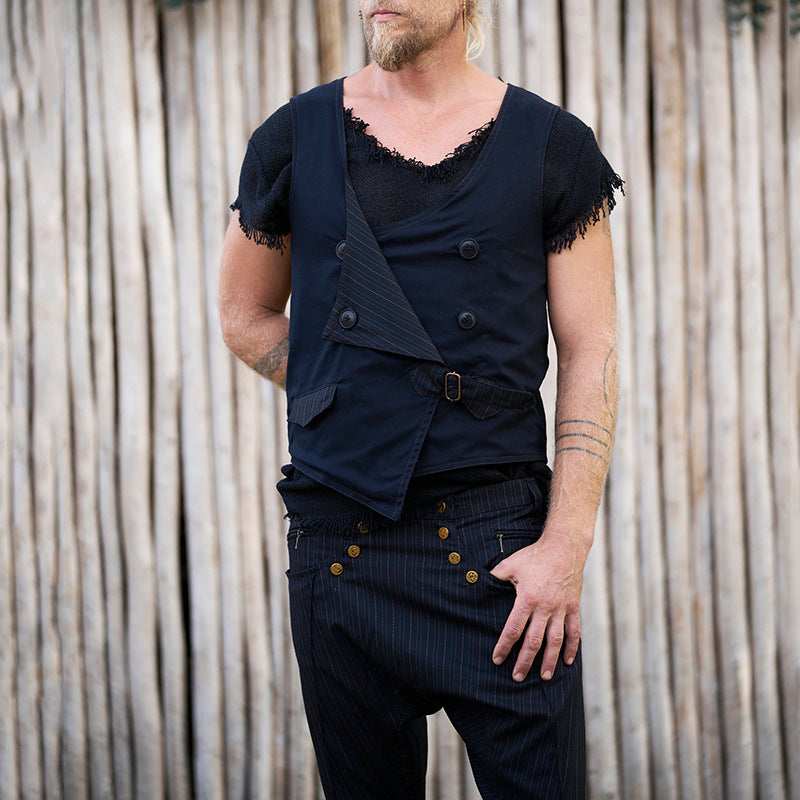 2026 Europe and America cross border early spring new men's striped color matching double-sided vest men's button coat