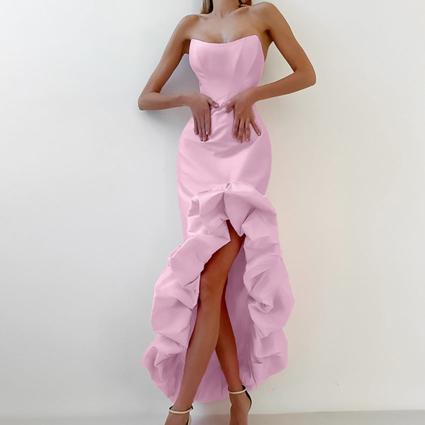 French satin strap dress for women 2026 spring high-grade asymmetric tulle tutu dress mid-length women's clothing