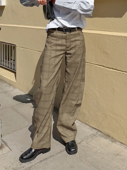 2026 spring cross-border new arrival niche design American Plaid Matchet pants women's casual loose slimming casual pants
