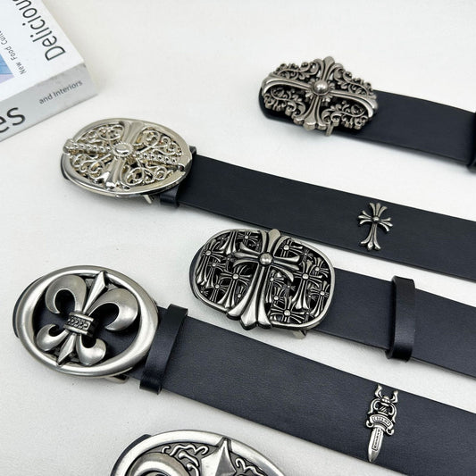 Sword cross belt croch classic Vine star style men's rivet embossed pant belt vintage belt women
