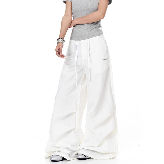 Retro drawstring pleated quick-drying paratrooper pants women's summer New loose niche drape wide leg skinny casual pants fashion