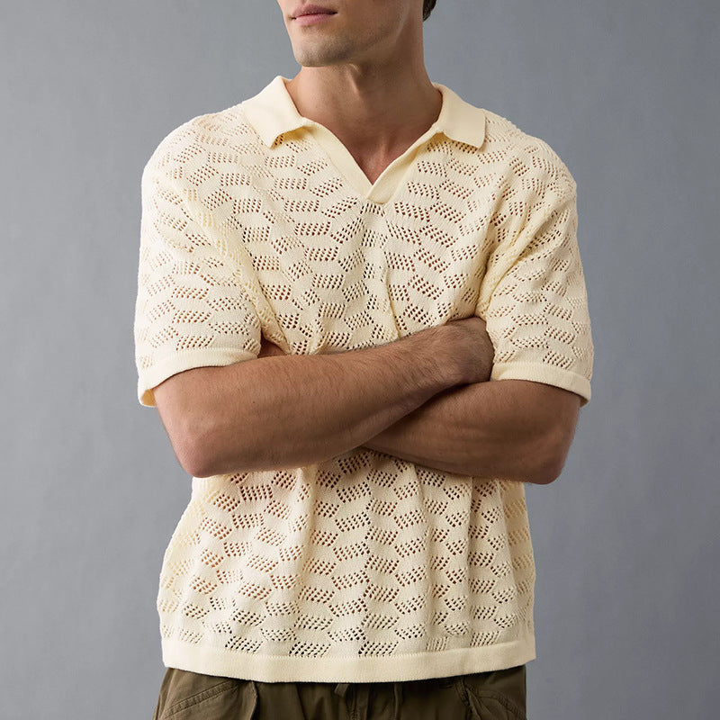 European and American 2026 spring and summer new men's polo shirt cross-border fashion Men's jacquard design knitted shirt