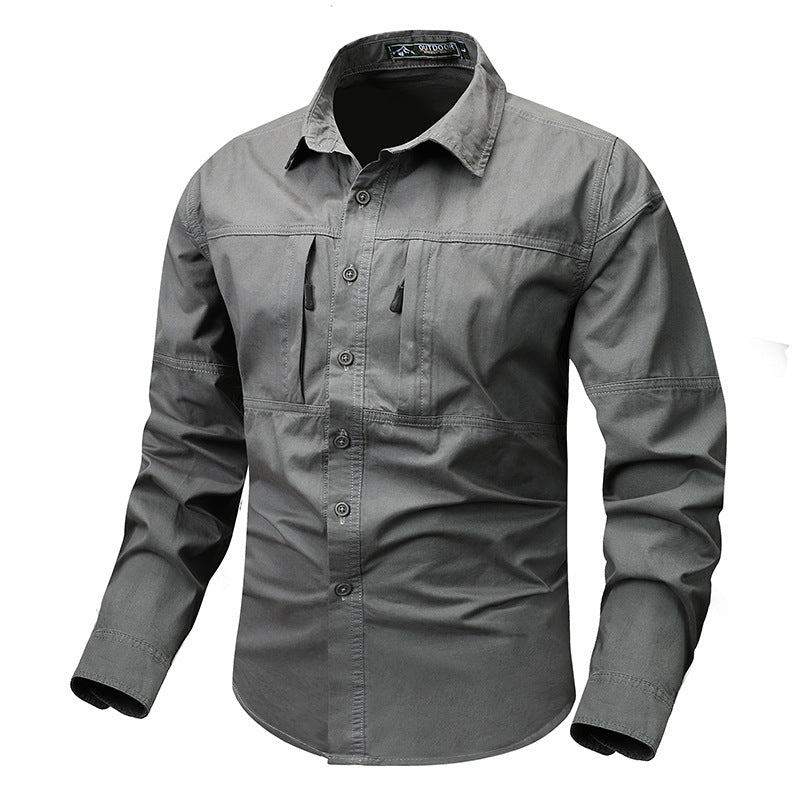 Trendy brand long sleeve shirt men's 2026 spring and autumn pocket new non-ironing workwear Japanese top lapel casual shirt