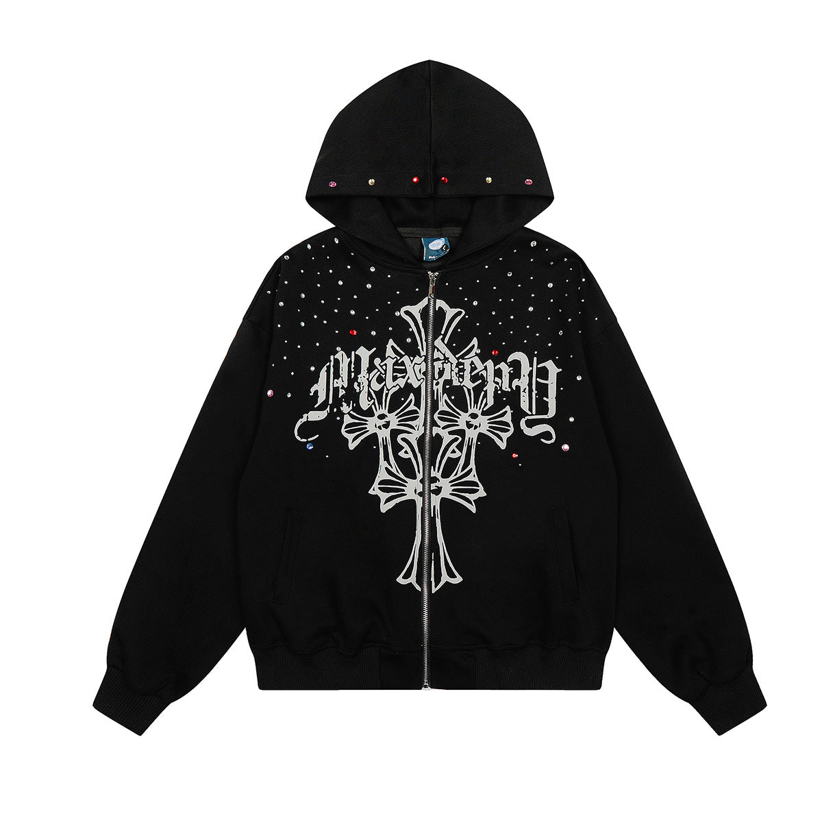 Shop Jiayiku 2026 American Rhinestone Hoodie at USAve Merchandise. Personality cross design zipper sweater. Free shipping over $50!
