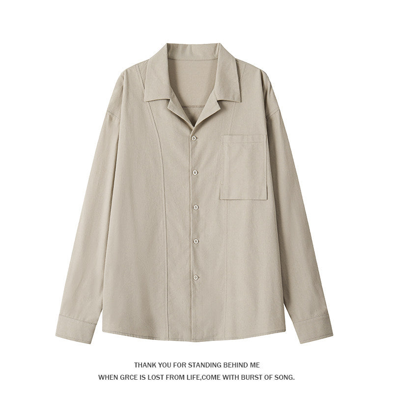 Cross-border 2026 spring new Cuban collar old money style men's loose shirt coat cotton and linen men's large size shirt fashion