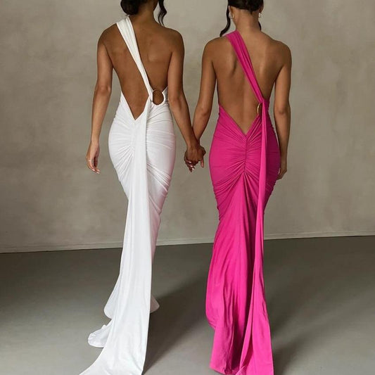 European and American style women's clothing 2026 Summer new sexy backless pleated slim solid color sleeveless elegant dress wholesale