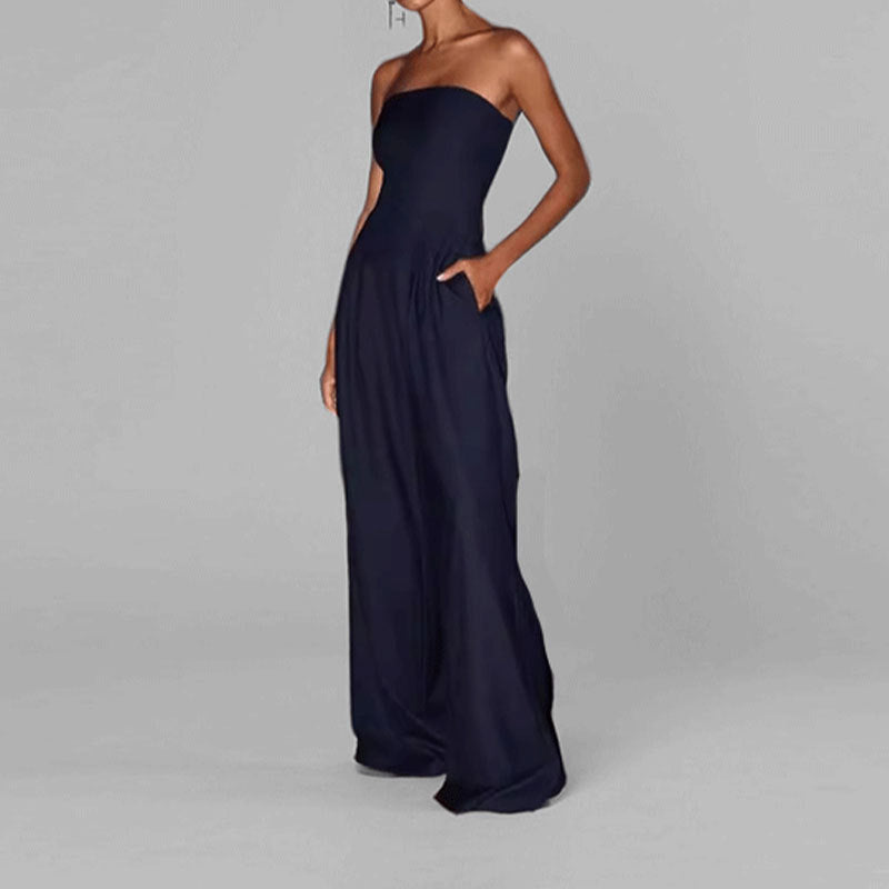 Cross-border 2026 Amazon spring new European and American women's clothing fashion temperament trend commuter solid color wide leg jumpsuit