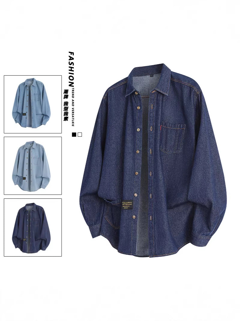 2026 spring new cross-border Men's long-sleeved denim shirt men's loose leisure workwear denim coat top