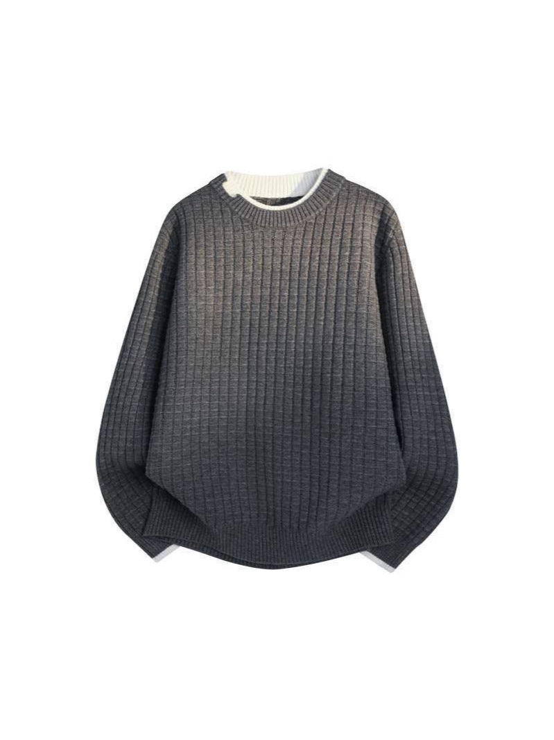 Cross-border Southeast Asian foreign trade delivery 2026 new fake two-piece round neck sweater men's knitwear bottoming shirt top
