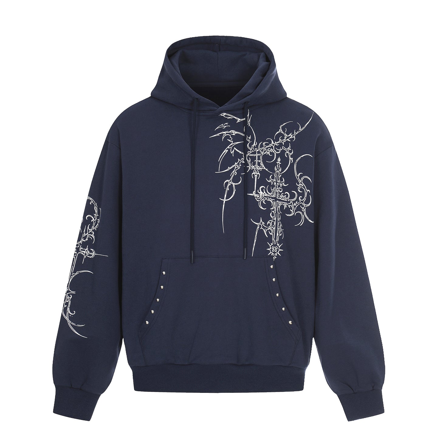 Shop Jiayiku 2026 American Street Cross Rivet Hoodie at USAve Merchandise. Hip hop PU handsome hooded sweater. Free shipping over $50!