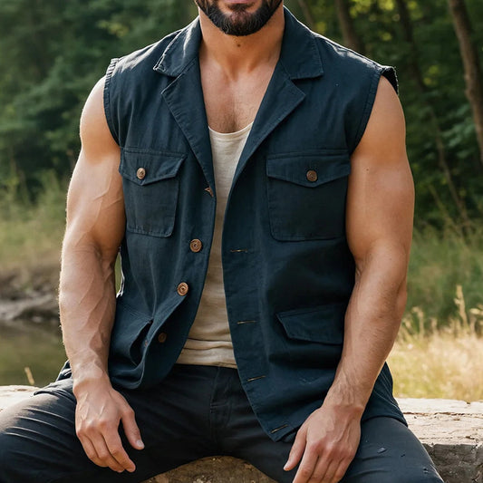 2026 cross-border sleeveless vest men's solid color waistcoat vest wash vest casual men's clothing foreign trade Wholesale