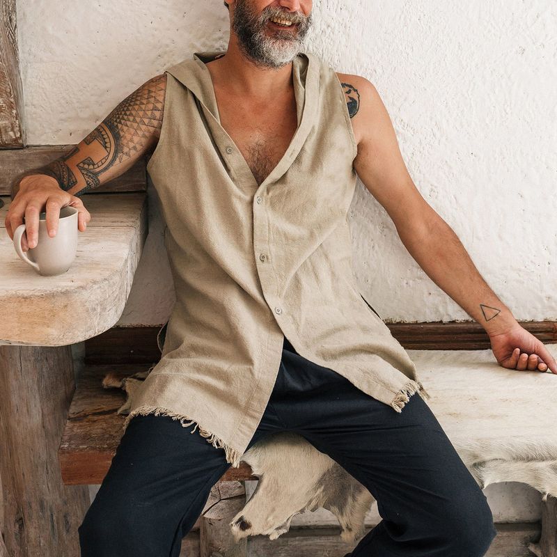 2026 sleeveless hooded vest men's multi-color waistcoat cotton linen washed vest casual men's clothing foreign trade Wholesale
