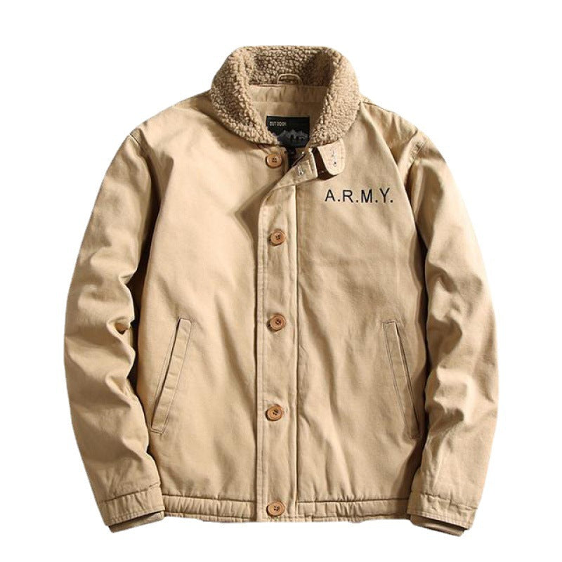 2026 winter pilot jacket men's faux cashmere cotton-padded jacket lapel overalls fleece padded military jacket cotton-padded coat