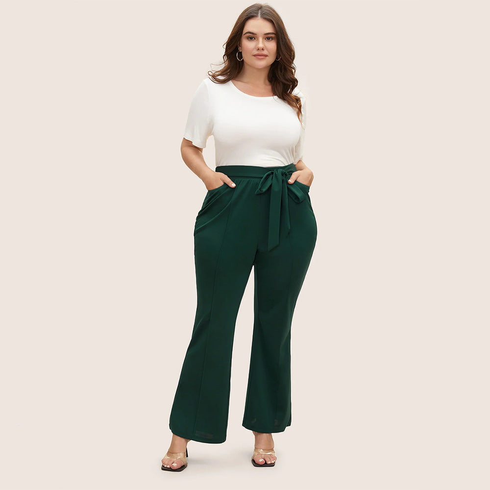 2026 autumn and winter New Amazon foreign trade large size women's clothing all-match commute style casual pants elastic waist flared pants