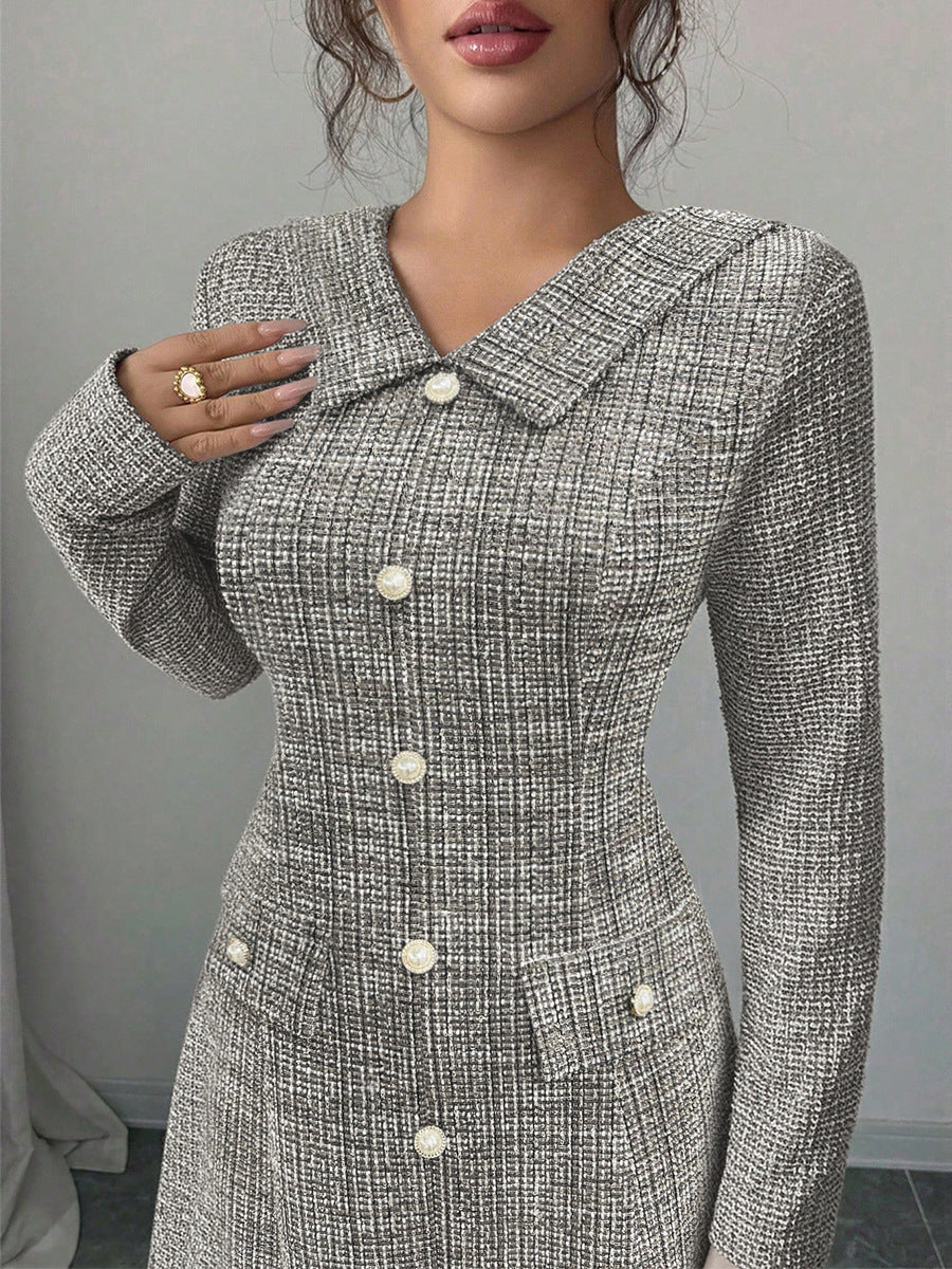2026 new cross-border Amazon ebay European and American elegant dress foreign trade long sleeve lapel A- line dress mid-length