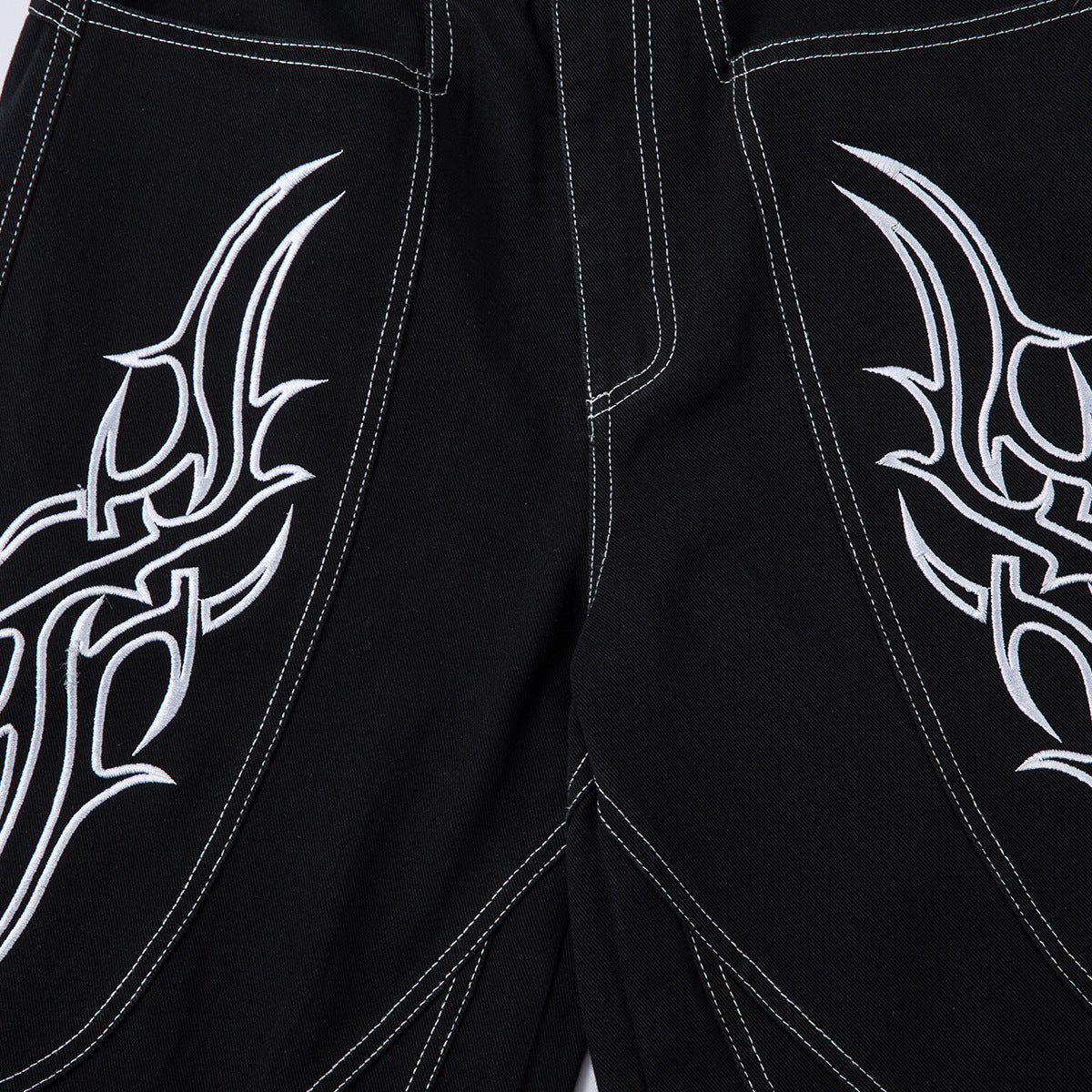 Shop 2026 High Street RO Style Flame Embroidery Jeans at USAve Merchandise. Loose wide-leg washed pants. Free shipping over $50!