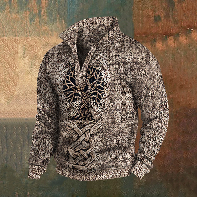 Foreign trade Men's Europe and America cross border half zipper sweater trendy digital printing slim fit comfortable autumn and winter wholesale