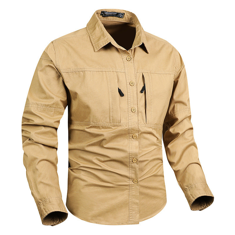 Trendy brand long sleeve shirt men's 2026 spring and autumn pocket new non-ironing workwear Japanese top lapel casual shirt