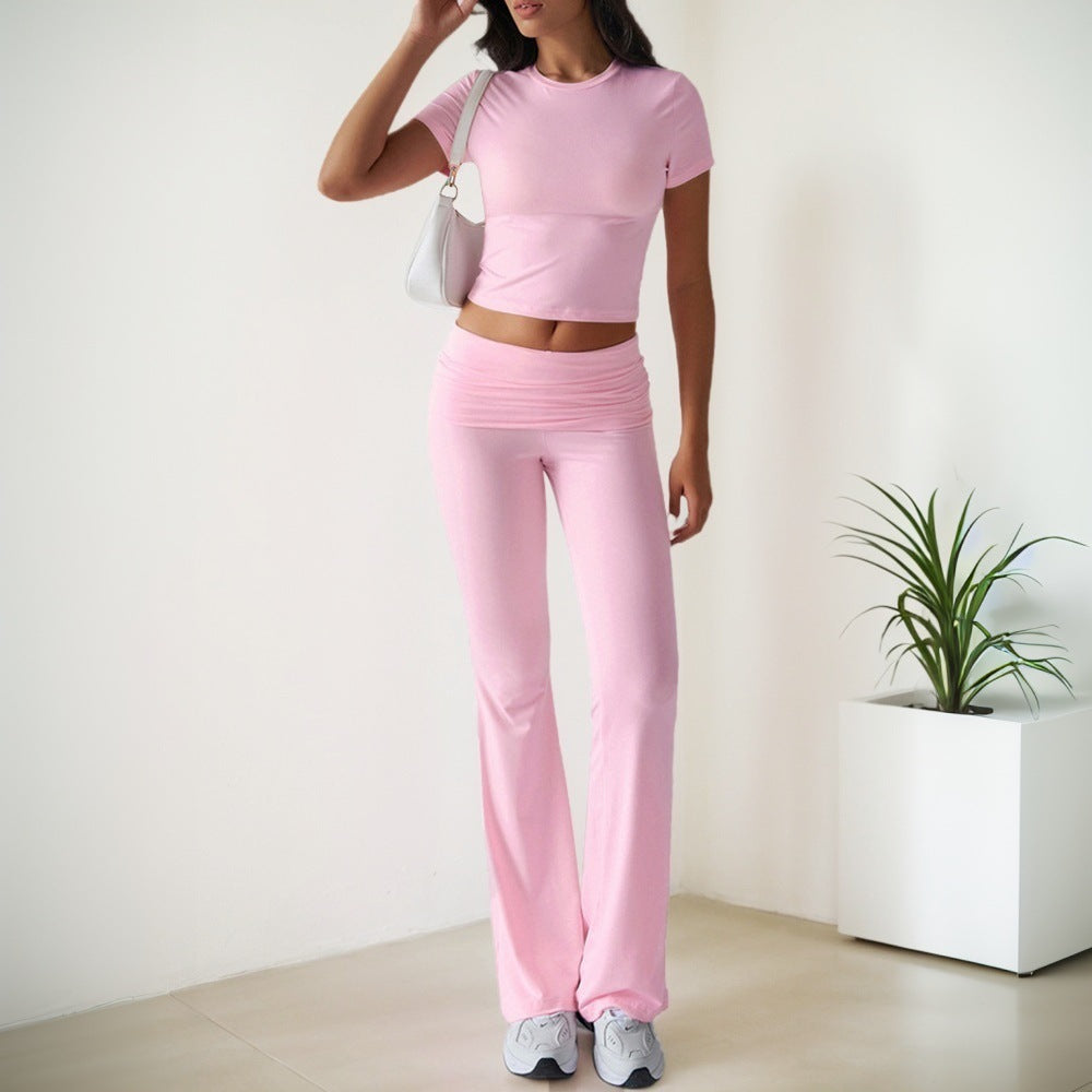 2026 spring and summer New Amazon cross-border hot casual fashion set pure color all-matching short-sleeved trousers two-piece set