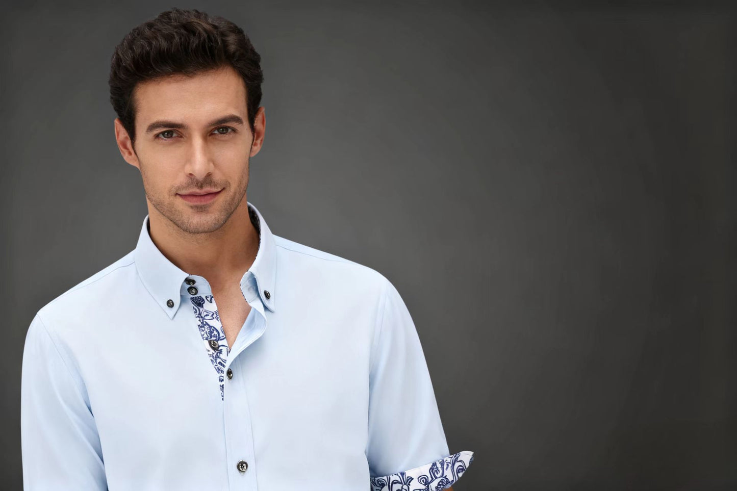 2026 new source factory cross-border blue and white porcelain shirt men's shirt inner shirt white casual men's shirt