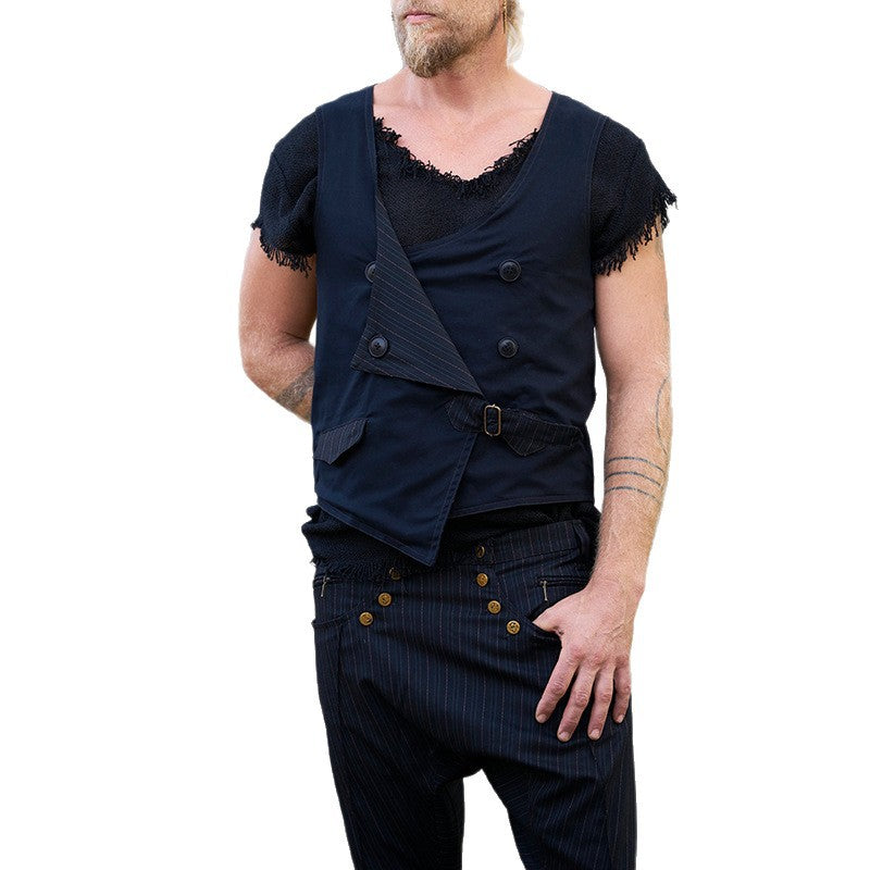 2026 Europe and America cross border early spring new men's striped color matching double-sided vest men's button coat
