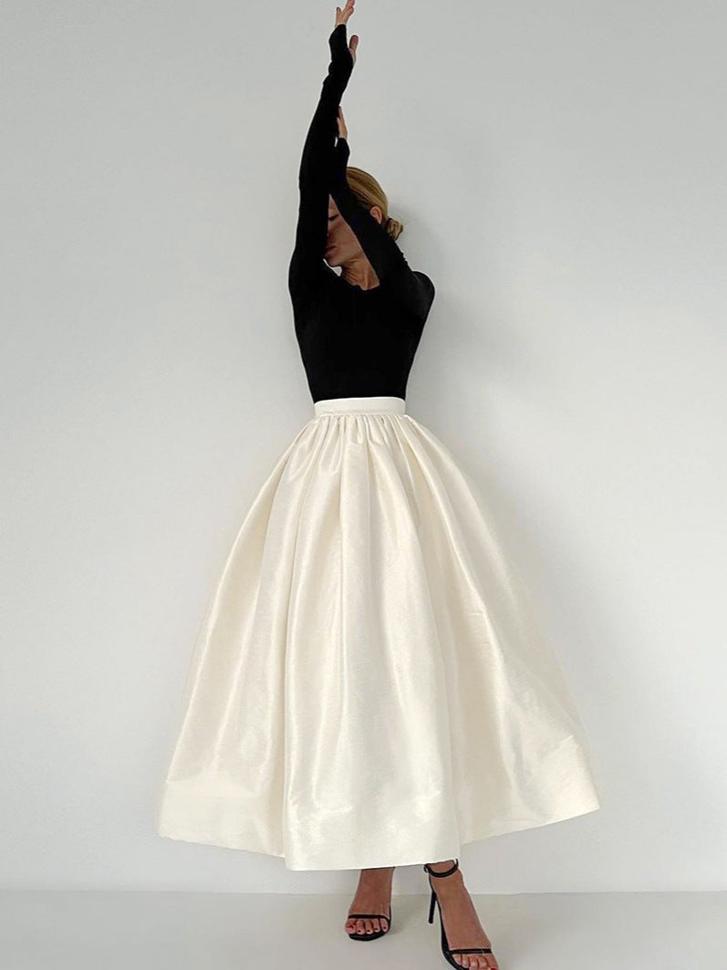 2026 spring cross-border wholesale atmosphere solid color satin large swing skirt female sweet loose temperament A- line skirt