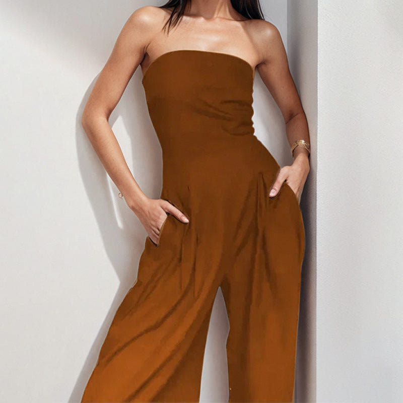 Cross-border 2026 Amazon spring new European and American women's clothing fashion temperament trend commuter solid color wide leg jumpsuit