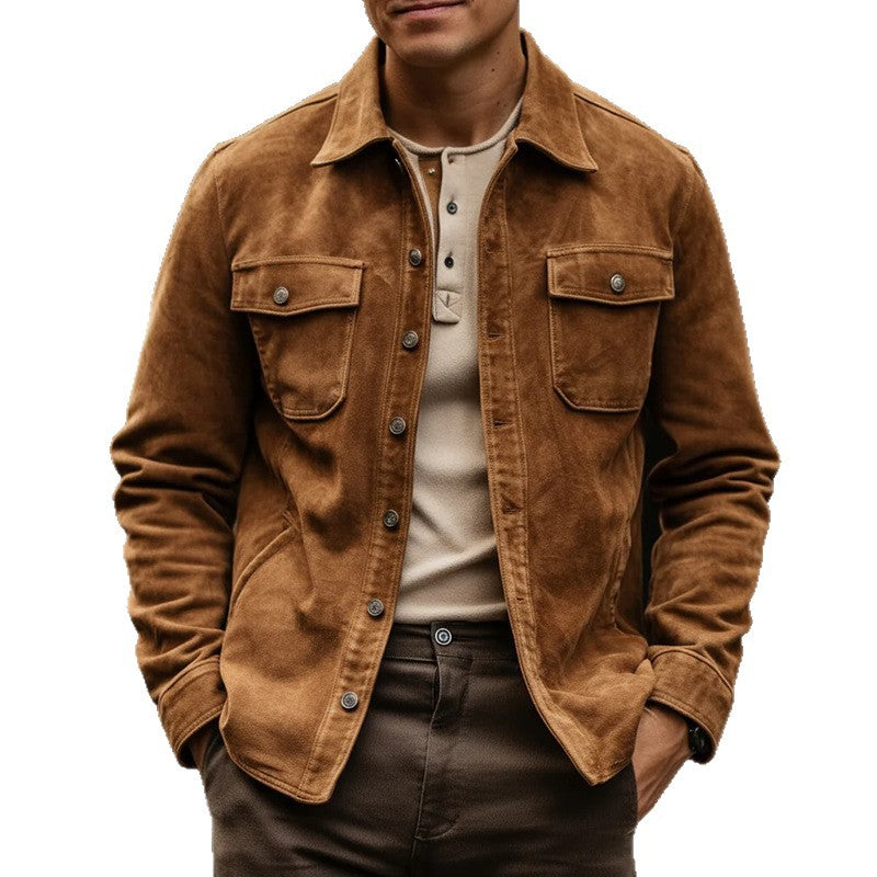 2026 autumn and winter Europe and America cross border new men's lapel with pocket shirt coat Amazon hot sale jacket men